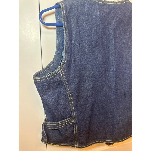 Vintage Pentimento Denim Vest With Snap Buttons & Yellow Stitch Dual Pockets, L - Picture 3 of 9
